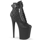 Pleaser FLAMINGO-800-05 Black Faux Leather 8 Inch Heel, 4 Inch Platform Lace-Up Front Ankle Bootie, Side Zip